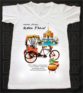 เสื้อยืดคอวีพร้อมสกรีนลายแหล่งท่องเที่ยว ลายจังหวัดอุดรธานี